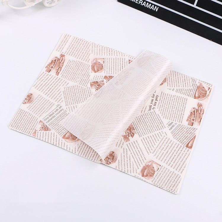 100 Sheets / Pack Cake Greaseproof Paper Baking Packaging Plate Paper Hamburger Paper, Colour: Classical Newspaper, Classical Newspaper, Color Pastry, Orange Tower, White English, Coffee English, Wheat English, Pure White, Thick Kraft Paper, Gray Tower Classical Newspaper