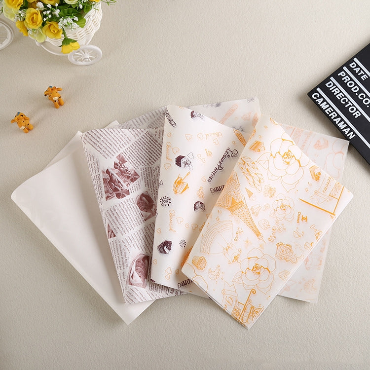 100 Sheets / Pack Cake Greaseproof Paper Baking Packaging Plate Paper Hamburger Paper, Colour: Classical Newspaper, Classical Newspaper, Color Pastry, Orange Tower, White English, Coffee English, Wheat English, Pure White, Thick Kraft Paper, Gray Tower