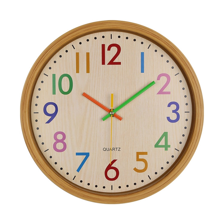 12 Inch Living Room Creative Color Wood Grain Wall Clock Quartz Clock Classroom Children Personality Wall Clock, Wood Grain Wall Clock Wood Grain Wall Clock