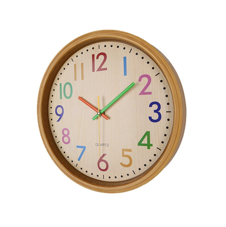 12 Inch Living Room Creative Color Wood Grain Wall Clock Quartz Clock Classroom Children Personality Wall Clock, Wood Grain Wall Clock