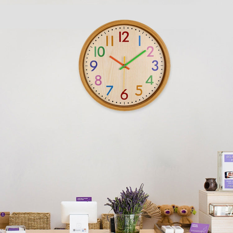12 Inch Living Room Creative Color Wood Grain Wall Clock Quartz Clock Classroom Children Personality Wall Clock, Wood Grain Wall Clock