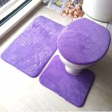 1 Set Three-Piece Set Flannel Anti-Slip Kitchen Bath Toilet Rug Mat Washable Carpet, White Printing, Purple Flower, Blue Cobblestone, Red Heart, Rose Red Flower