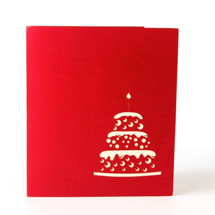 2 PCS 3D Three-Dimensional Cake Birthday Card Children Handmade Gift Small Card, Red Cover, Golden Cover