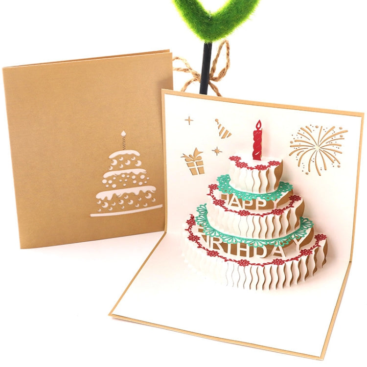 2 PCS 3D Three-Dimensional Cake Birthday Card Children Handmade Gift Small Card, Red Cover, Golden Cover Golden Cover