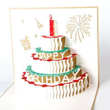 2 PCS 3D Three-Dimensional Cake Birthday Card Children Handmade Gift Small Card, Red Cover, Golden Cover