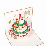 2 PCS 3D Three-Dimensional Cake Birthday Card Children Handmade Gift Small Card, Red Cover, Golden Cover