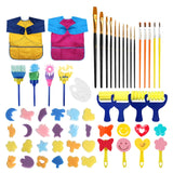 54 In 1 Painting Tool Brush Painting Clothes Sponge Brush Set For Children, Black Brush, Blue Brush, Rose Red Brush