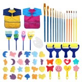 54 In 1 Painting Tool Brush Painting Clothes Sponge Brush Set For Children, Black Brush, Blue Brush, Rose Red Brush