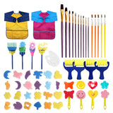 54 In 1 Painting Tool Brush Painting Clothes Sponge Brush Set For Children, Black Brush, Blue Brush, Rose Red Brush