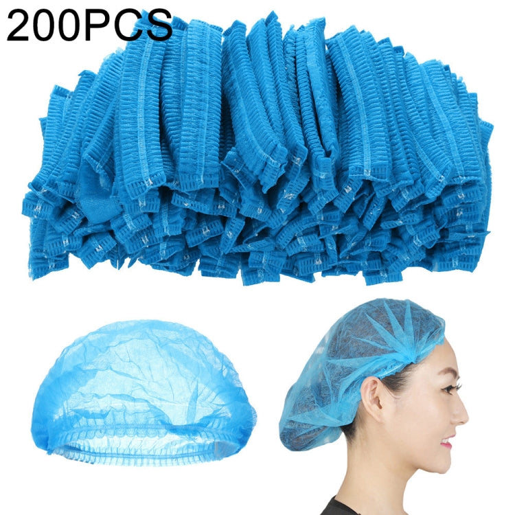 200 PCS Non-woven Disposable Pleated Anti Dust Hat Bath Caps For Spa Hair Salon Beauty, Non-woven (Blue), Non-woven (White) Non-woven (Blue) Blue