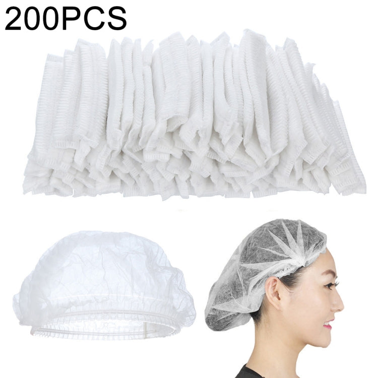 200 PCS Non-woven Disposable Pleated Anti Dust Hat Bath Caps For Spa Hair Salon Beauty, Non-woven (Blue), Non-woven (White) Non-woven (White) White