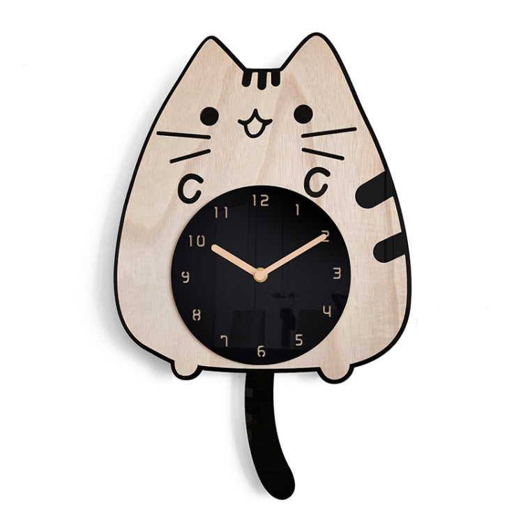 Wooden Cartoon Clocks Home Decoration Living Room Cat Wagging Tail Swinging Wall Clock, Cat Wagging Tail Wooden Clock Cat Wagging Tail Wooden Clock