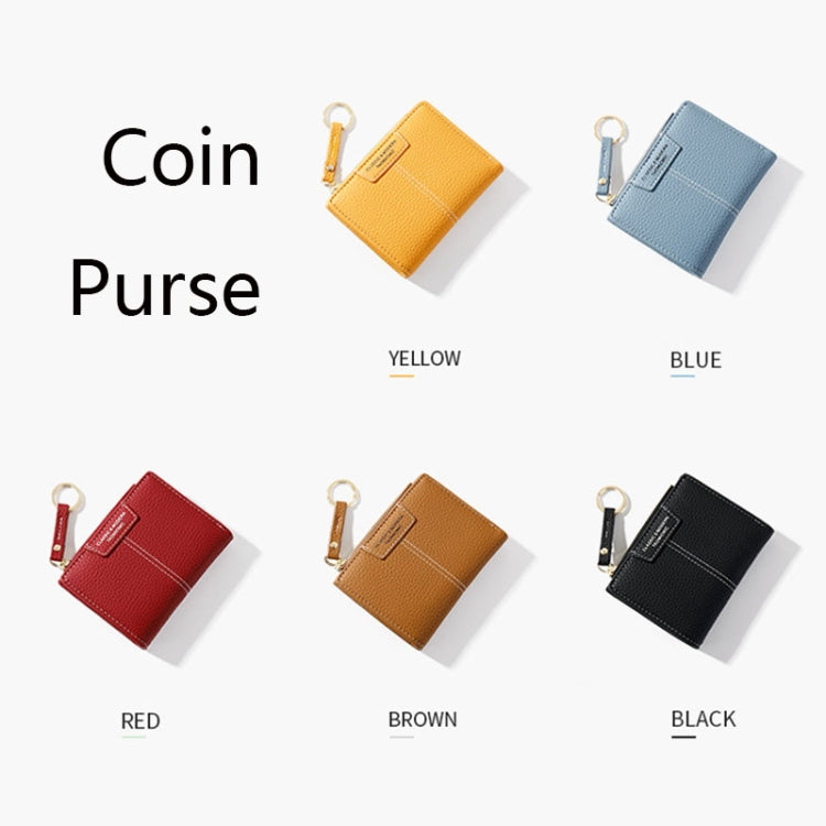 928666 Multi-Card Keychain Coin Purse Short Ladies Wallet, Yellow, Red, Blue, Brown, Black