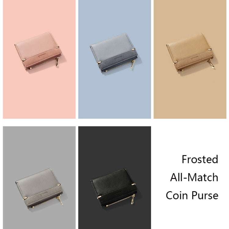 928010 Frosted All-Match Coin Purse Multi-Card Buckle Short Zipper Women Wallet, Gray, Pink, Blue, Milk Tea Color, Black