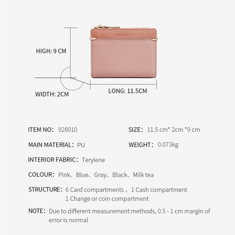 928010 Frosted All-Match Coin Purse Multi-Card Buckle Short Zipper Women Wallet, Gray, Pink, Blue, Milk Tea Color, Black