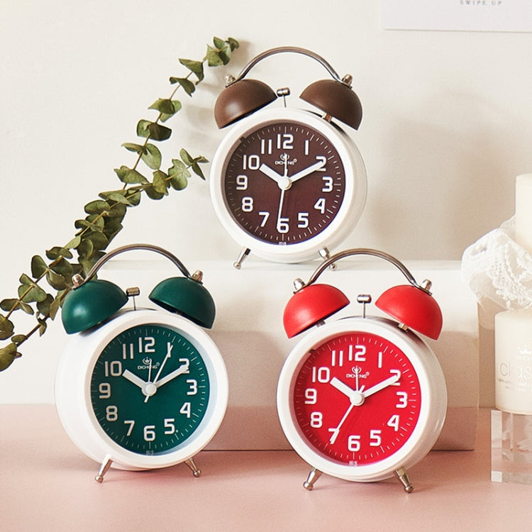 6016 Simple Bell Small Alarm Clock Students Learning Bedside Clock With Night Light, Red, Green, Coffee Color