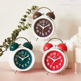 6016 Simple Bell Small Alarm Clock Students Learning Bedside Clock With Night Light, Red, Green, Coffee Color