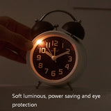 6016 Simple Bell Small Alarm Clock Students Learning Bedside Clock With Night Light, Red, Green, Coffee Color