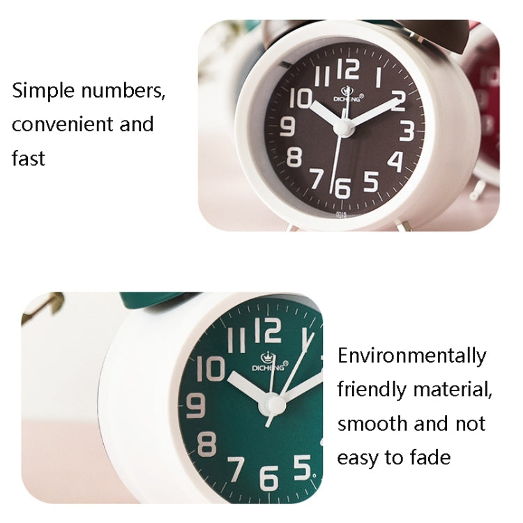 6016 Simple Bell Small Alarm Clock Students Learning Bedside Clock With Night Light, Red, Green, Coffee Color