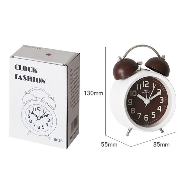 6016 Simple Bell Small Alarm Clock Students Learning Bedside Clock With Night Light, Red, Green, Coffee Color