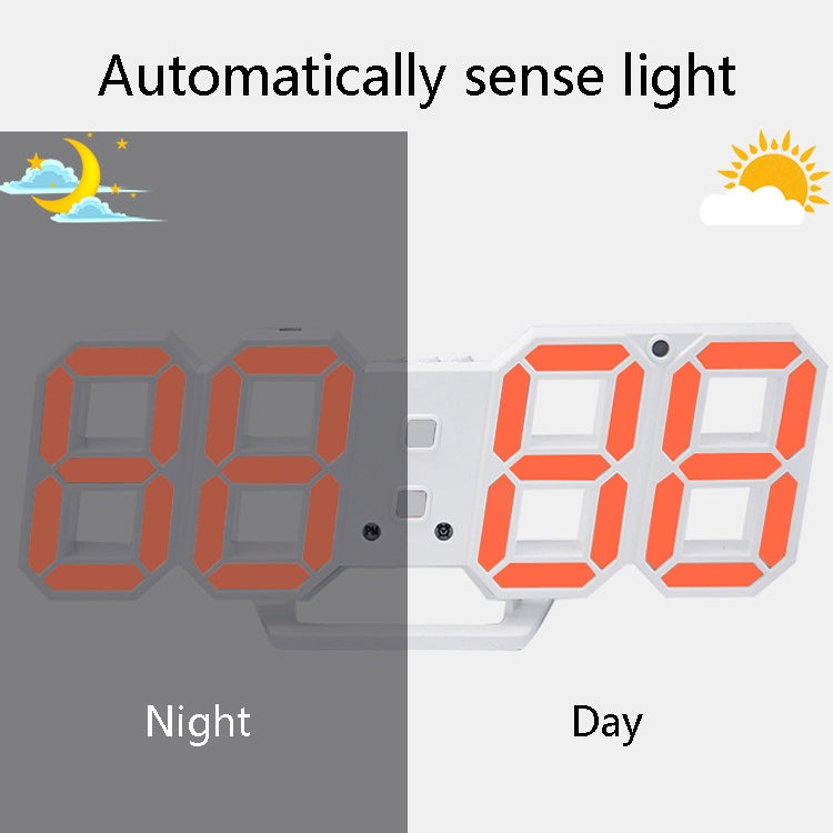 6609 3D Stereo LED Alarm Clock Living Room 3D Wall Clock, Red, Green, Black Frame Blue Light, Black Frame Orange Light, Black Frame Pink Light, Black Frame Green Light, Black Frame Red Light