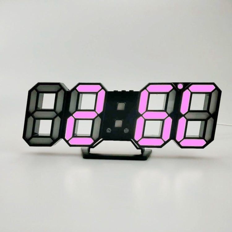 6609 3D Stereo LED Alarm Clock Living Room 3D Wall Clock, Red, Green, Black Frame Blue Light, Black Frame Orange Light, Black Frame Pink Light, Black Frame Green Light, Black Frame Red Light