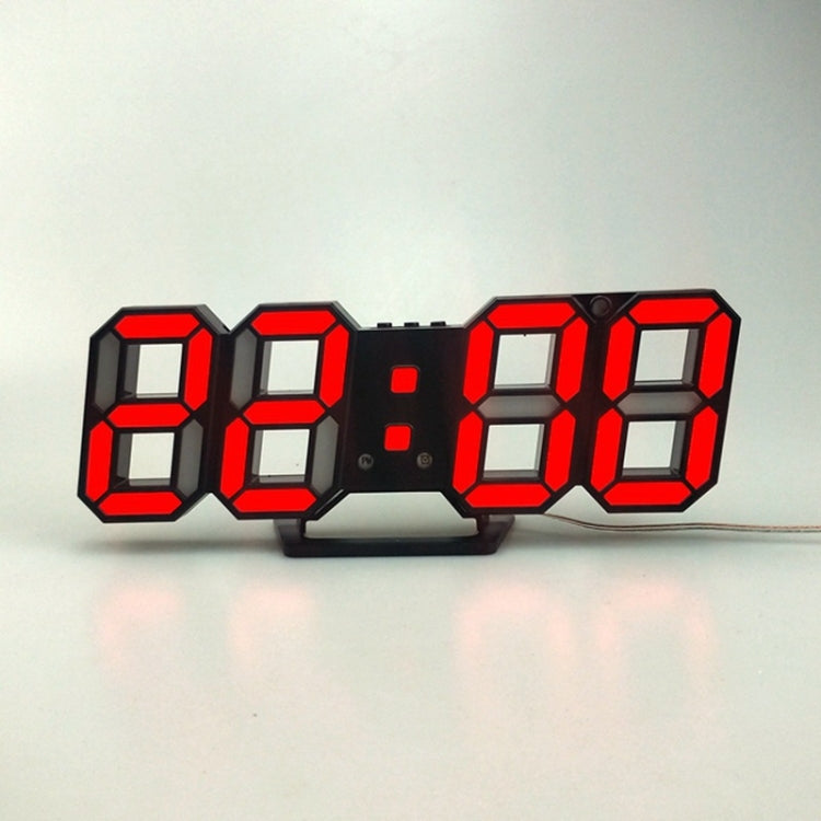 6609 3D Stereo LED Alarm Clock Living Room 3D Wall Clock, Red, Green, Black Frame Blue Light, Black Frame Orange Light, Black Frame Pink Light, Black Frame Green Light, Black Frame Red Light