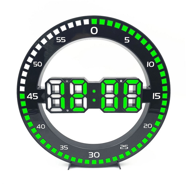 DS-3688L Living Room 3D Wall Clock Big Screen LED Electronic Clock, Black+Red, Black+Green, Second Light Black+Green