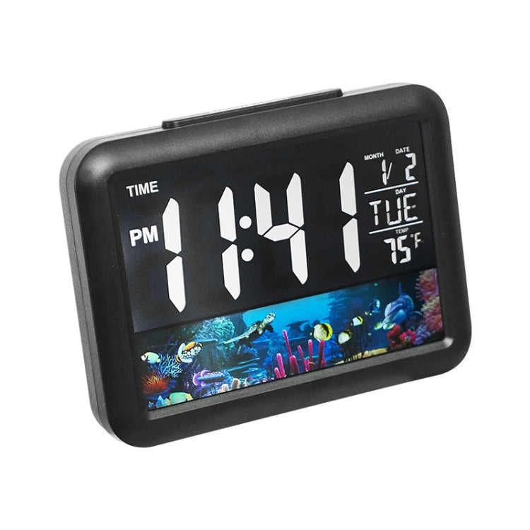 Color Screen Children Electronic Alarm Clock LCD Bedside Alarm Clock, Black Shell Universe, Black Shell Turtle, Black Whale, White Shell Prairie, White Shell Seaside