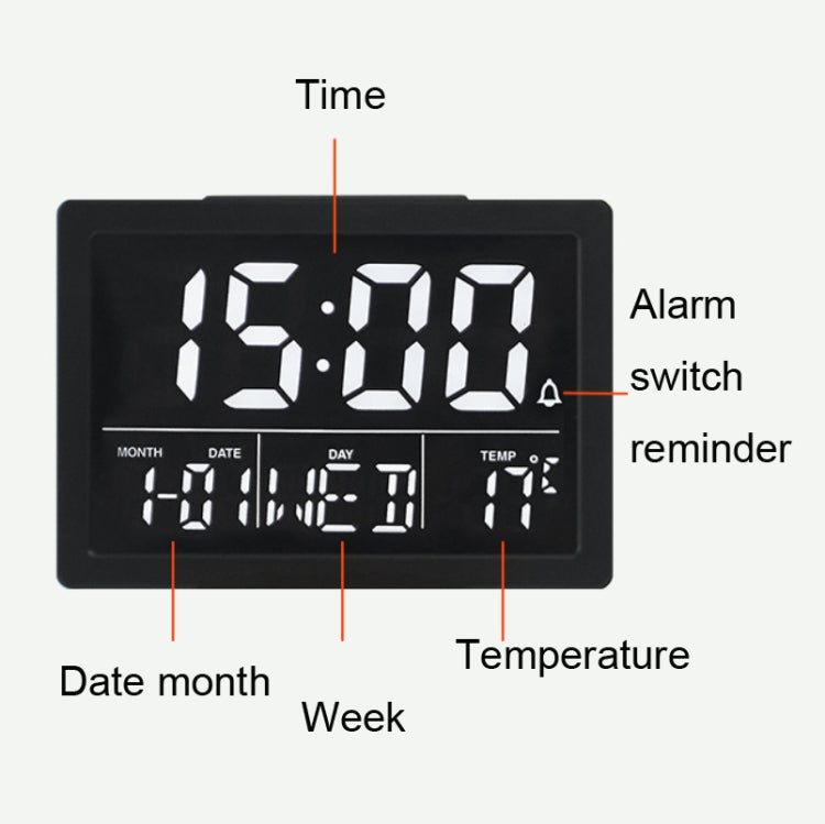Large Screen LED Clock Bedside Multifunctional Electronic Alarm Clock, White Shell White Light, Black Shell White Light, Black Shell Green Light, Black Shell Orange Light