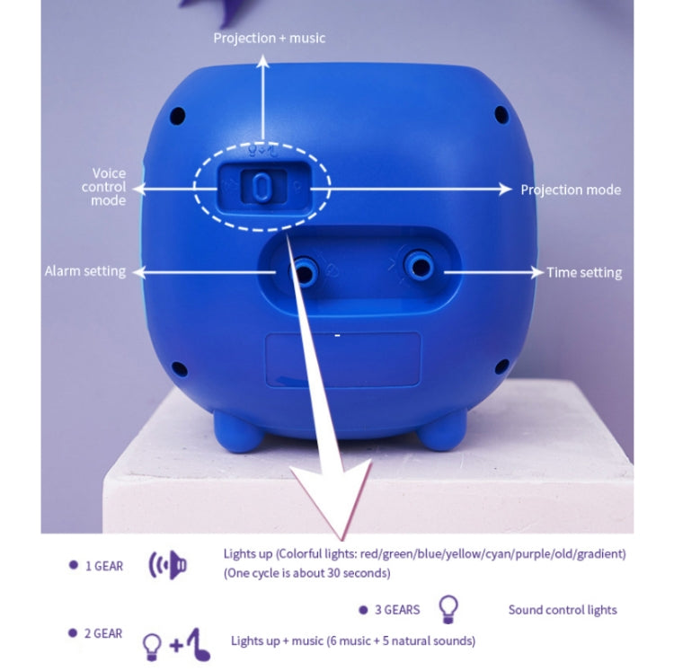 Children Romantic Starry Sky Projection Music Pointer Alarm Clock, Purple, Blue, Orange