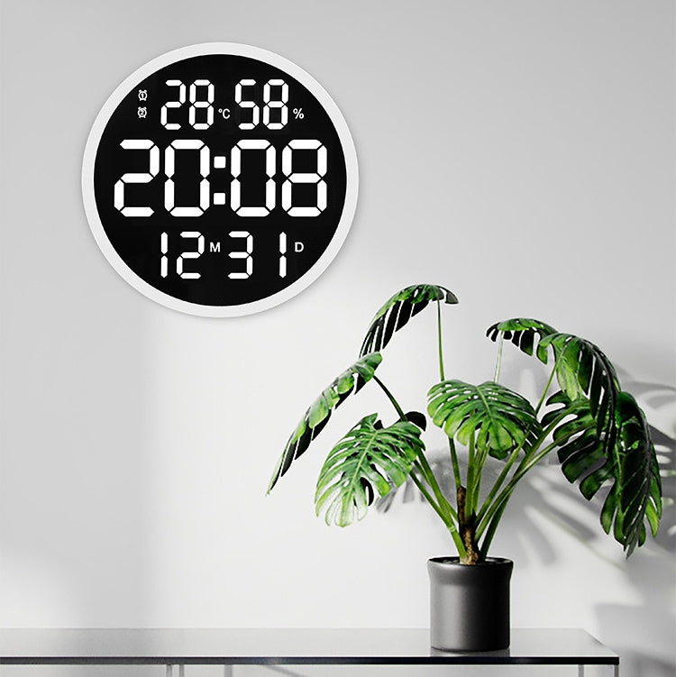 6620 12 Inch LED Simple Wall Clock Living Room Round Silent Digital Temperature And Humidity Electronic Clock, White Frame EU Plug, Black Frame EU Plug, White Frame US Plug, Black Frame US Plug