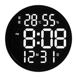 6620 12 Inch LED Simple Wall Clock Living Room Round Silent Digital Temperature And Humidity Electronic Clock, White Frame EU Plug, Black Frame EU Plug, White Frame US Plug, Black Frame US Plug