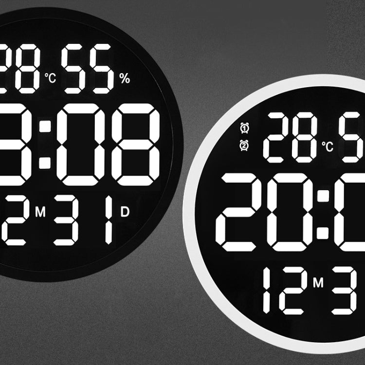 6620 12 Inch LED Simple Wall Clock Living Room Round Silent Digital Temperature And Humidity Electronic Clock, White Frame EU Plug, Black Frame EU Plug, White Frame US Plug, Black Frame US Plug