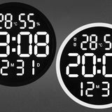 6620 12 Inch LED Simple Wall Clock Living Room Round Silent Digital Temperature And Humidity Electronic Clock, White Frame EU Plug, Black Frame EU Plug, White Frame US Plug, Black Frame US Plug