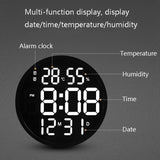 6620 12 Inch LED Simple Wall Clock Living Room Round Silent Digital Temperature And Humidity Electronic Clock, White Frame EU Plug, Black Frame EU Plug, White Frame US Plug, Black Frame US Plug