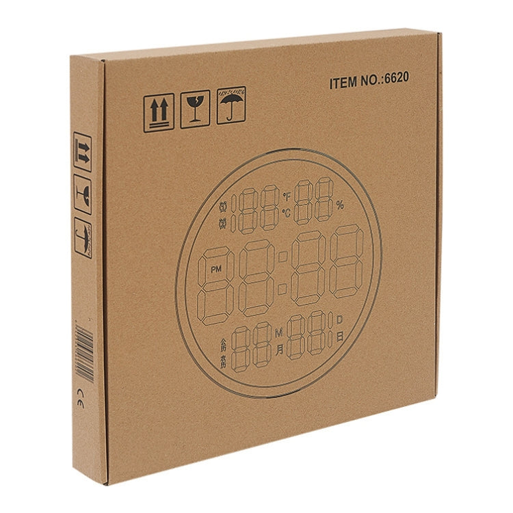 6620 12 Inch LED Simple Wall Clock Living Room Round Silent Digital Temperature And Humidity Electronic Clock, White Frame EU Plug, Black Frame EU Plug, White Frame US Plug, Black Frame US Plug