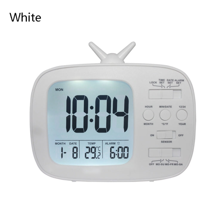 G179 Retro TV Alarm Clock Student Dormitory Bed Electronic Clock, White English Version, Black English Version, Blue English Version, Green English Version, Pink English Version