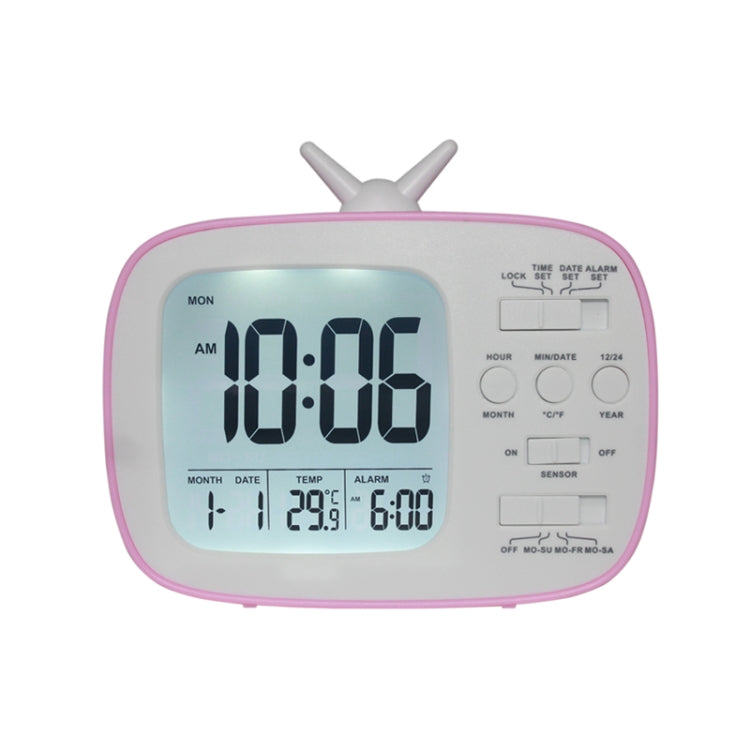 G179 Retro TV Alarm Clock Student Dormitory Bed Electronic Clock, White English Version, Black English Version, Blue English Version, Green English Version, Pink English Version