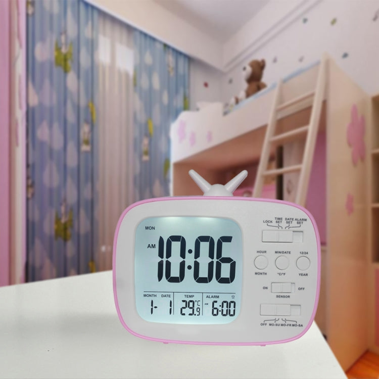 G179 Retro TV Alarm Clock Student Dormitory Bed Electronic Clock, White English Version, Black English Version, Blue English Version, Green English Version, Pink English Version
