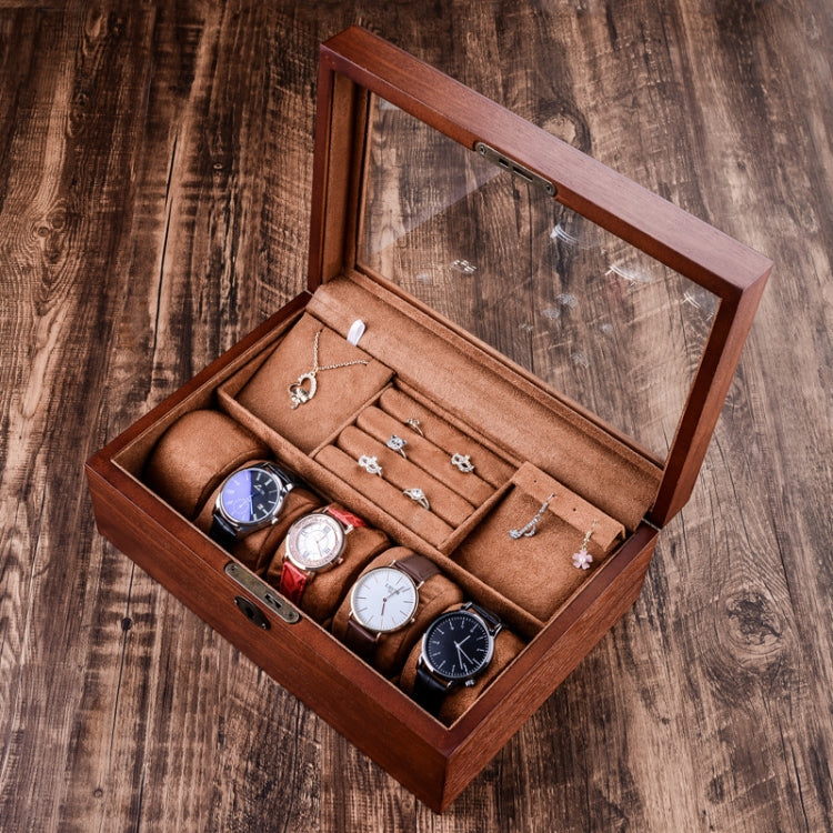 Wooden Watch Storage Box Jewelry Double-Layer Storage Display Box With Lock, Wooden