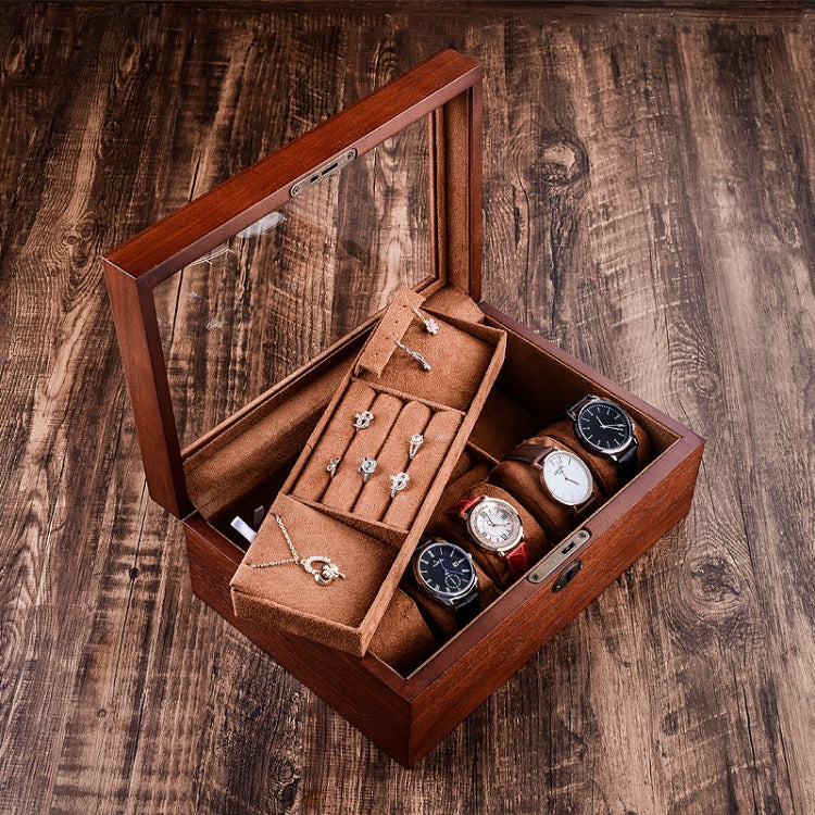 Wooden Watch Storage Box Jewelry Double-Layer Storage Display Box With Lock, Wooden