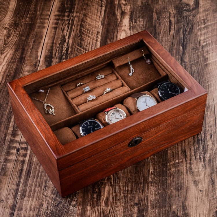 Wooden Watch Storage Box Jewelry Double-Layer Storage Display Box With Lock, Wooden
