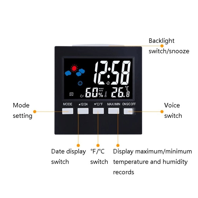 2159 Household Temperature And Humidity Display Alarm Clock Indoor Electronic Digital Display Multi-Function Color Screen Clock, Temperature And Humidity Display Alarm Clock