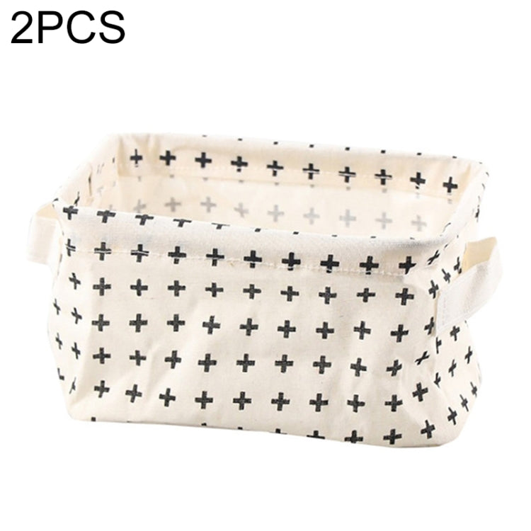 2 PCS Canvas Desktop Storage Basket Sundries Storage Box with Handle, Cross, Star, Tree, Black spot Cross