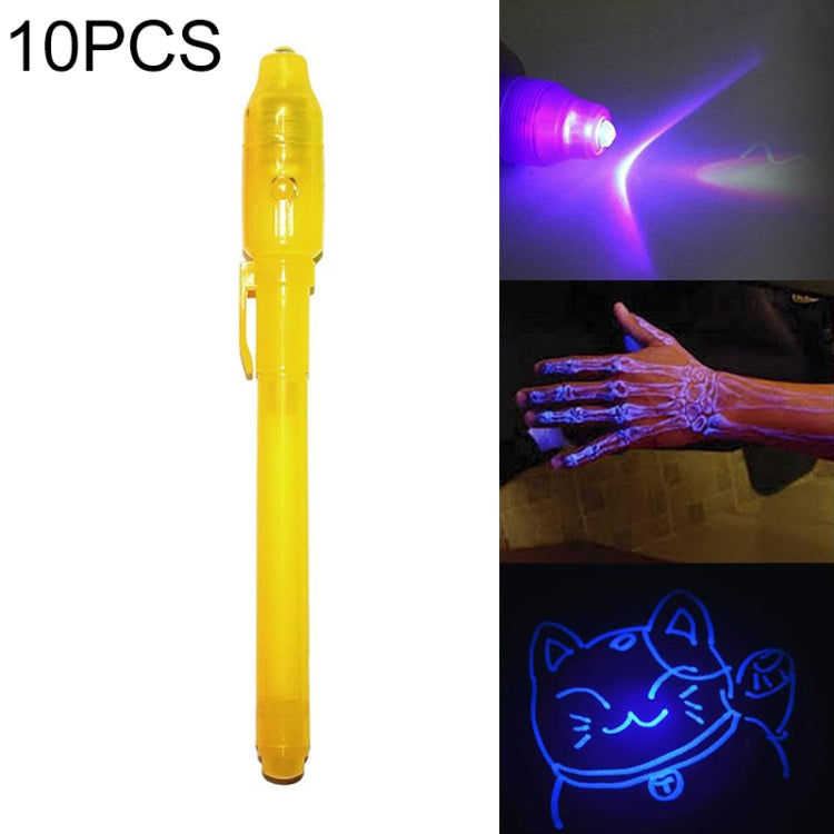 10 PCS Creative Magic UV Light Invisible Ink Pen Marker Pen Yellow