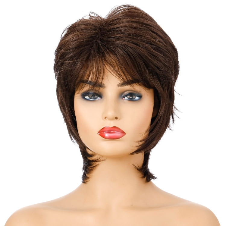 Women Short Hair Wig Full Bangs Chemical Fiber Hair Cover, Brown Brown