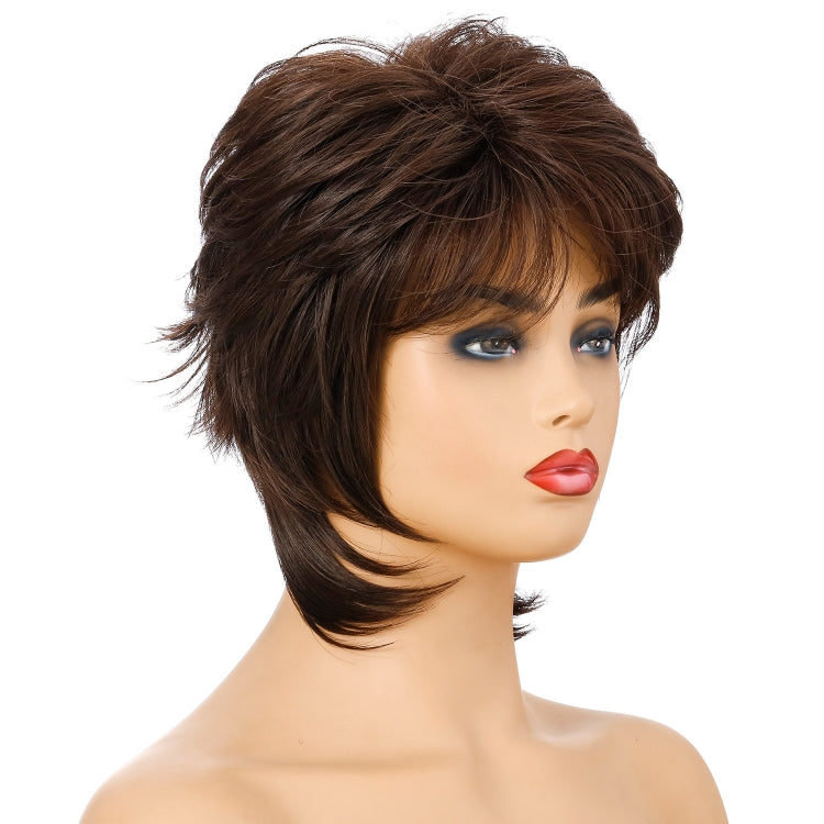 Women Short Hair Wig Full Bangs Chemical Fiber Hair Cover, Brown