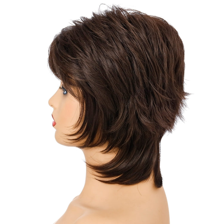 Women Short Hair Wig Full Bangs Chemical Fiber Hair Cover, Brown