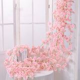 Simulation Sakura Rattan Plastic Decorative Flower Vine, Colour: 135 Flowers Deep Pink, 135 Flowers Champagne, 135 Flowers Light Pink, 135 Flowers Deep Pink, 135 Flowers White